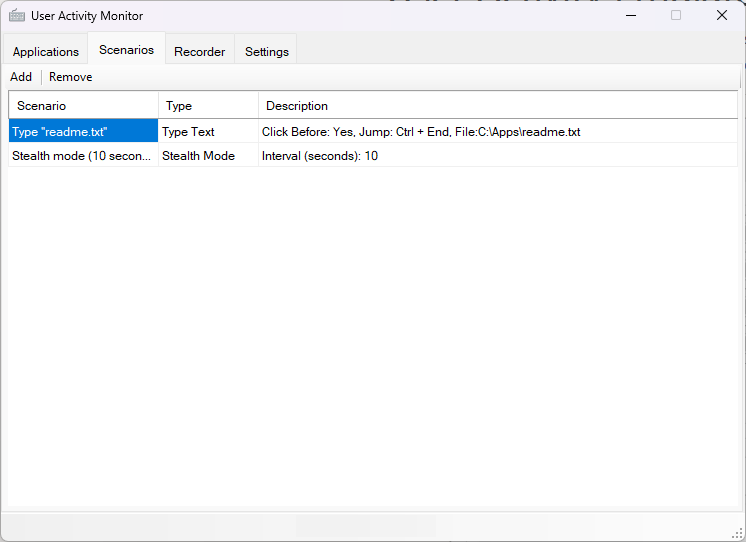 Applications Setup Screen